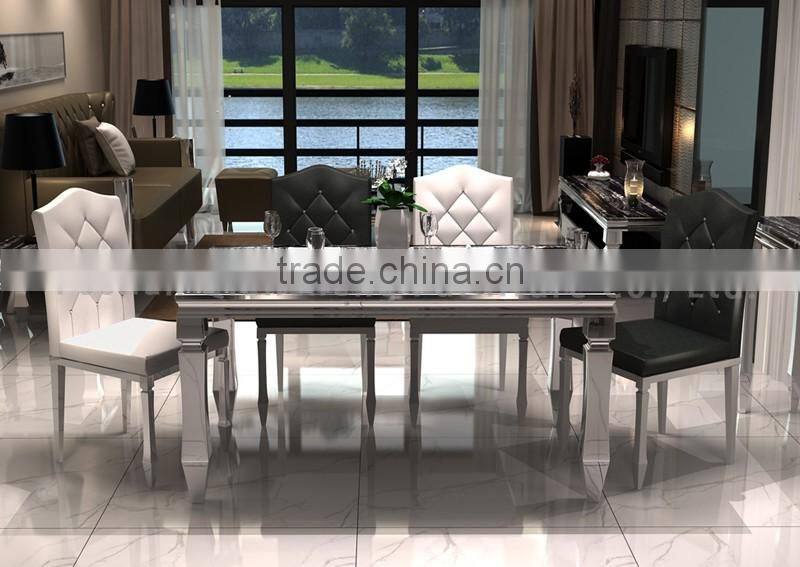 mirror sivler stainless steel 20mm marble dining table set
