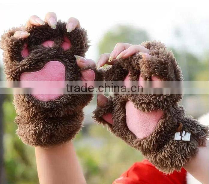 china supplier warm very thick cartoon bear paw gloves
