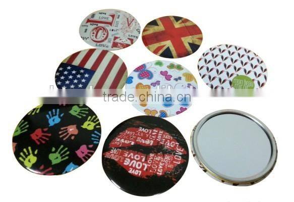 Promotional custom logo round shape single side pocket make up mirror