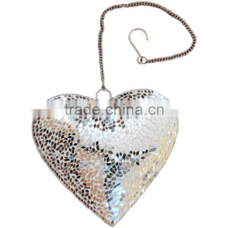 Customized Glass Hanging Silver Mirrored Mosaic Heart