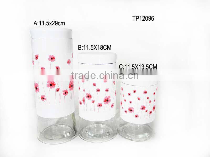 beautiful white spraying plastics cylinder glass cookie coffee jar