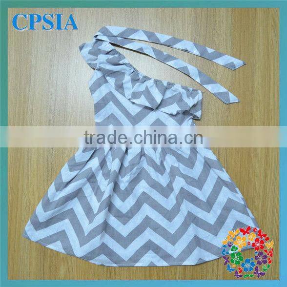 Rainbow Single Shoulder Baby Cotton Frocks Designs Girls Chevron Dress