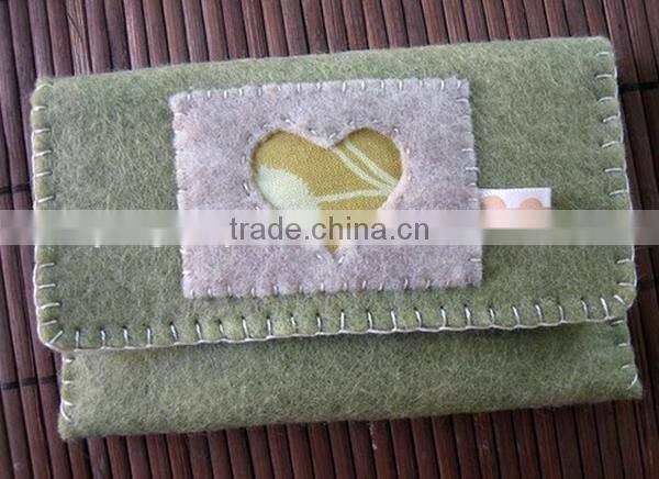 New products polyester retina sleeve id card wallet wool fabric 5.5 inch android phone case wholesale with handstitched heart