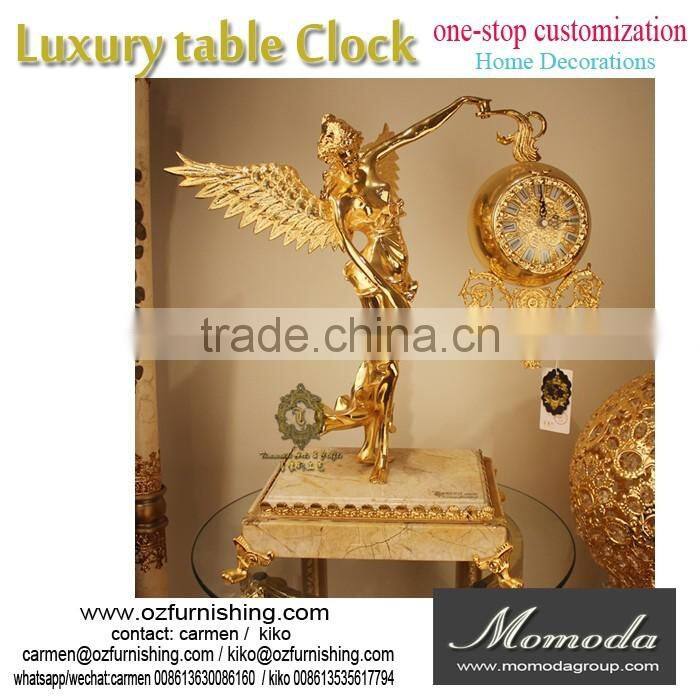 momoda Luxury Royal braroque style gold decorations antique classic home marble basic metal copper desk clock