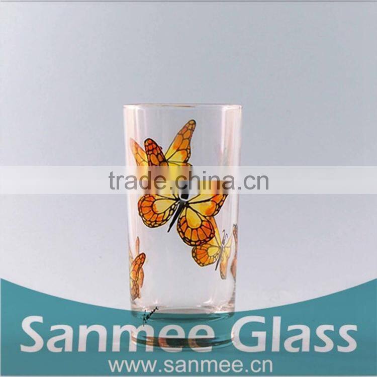 Machine Pressed Glass With Decal Printing Printed Glass Cup