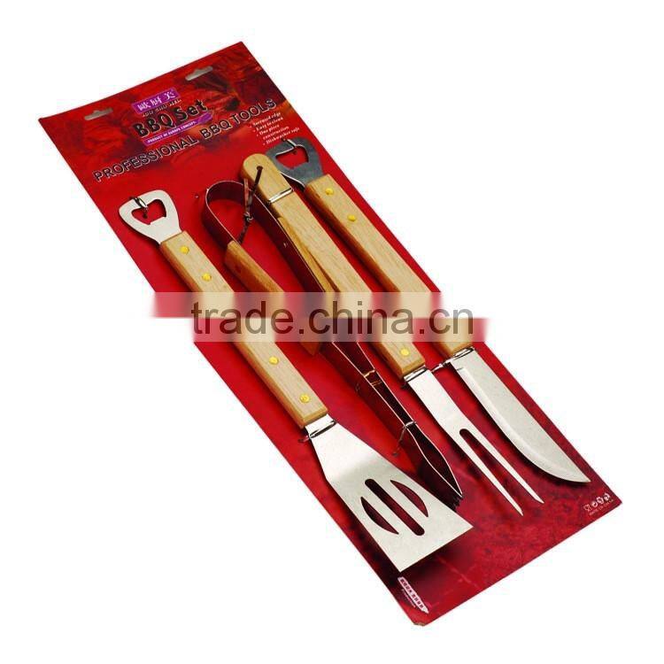 4pcs hot sale stainless steel bbq tools set with bottle oppener