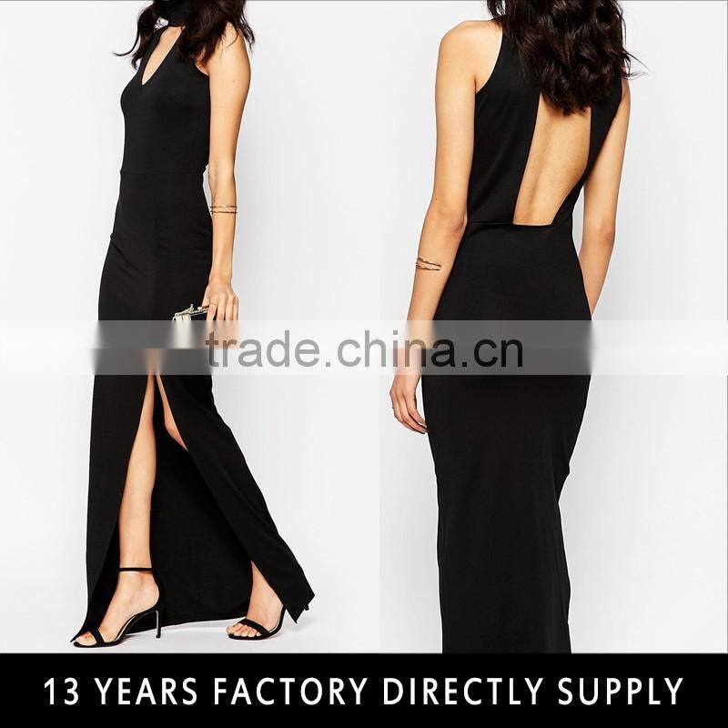 Ladies sex open back side split gown dress & Wholesale ladies fashion party wear gown evening dresses 2016