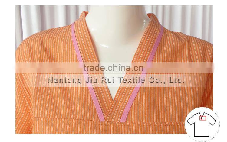 Orange/Green Solid Stripe Unisex Pajama Sets V-Neck Short Sleeve Sleepwear Summer/Autumn Couple Spa Shirt+Pants Pajama Sets