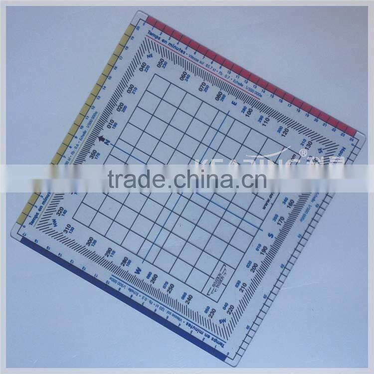 Durable flexible plastic Nautial grid protractor / square aviation protractor plotter ( 1 mm thickness ) # KPP-4