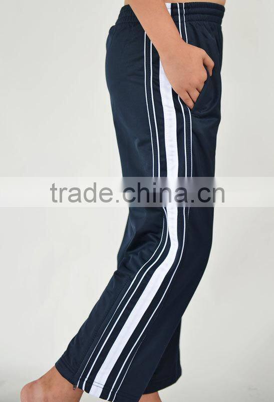 Hotest sale sport pants 200g polyester tricot with inner brushed pants with zipper on hem