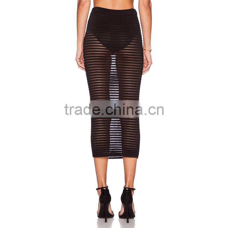 MGOO New Brand Design Women Sexy Transparent Skirts Black Mesh Midi Long Special Skirts 15146A926