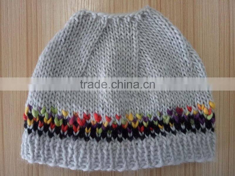 Mulit Color Messy Bun Ponytail Beanie Crocheted Hat