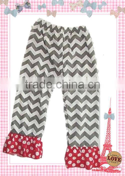 Wholesale Cotton Grey Stripe Chevron Baby Long Trousers With Ruffles Baby Pants For Girls Long Legging with polka dot