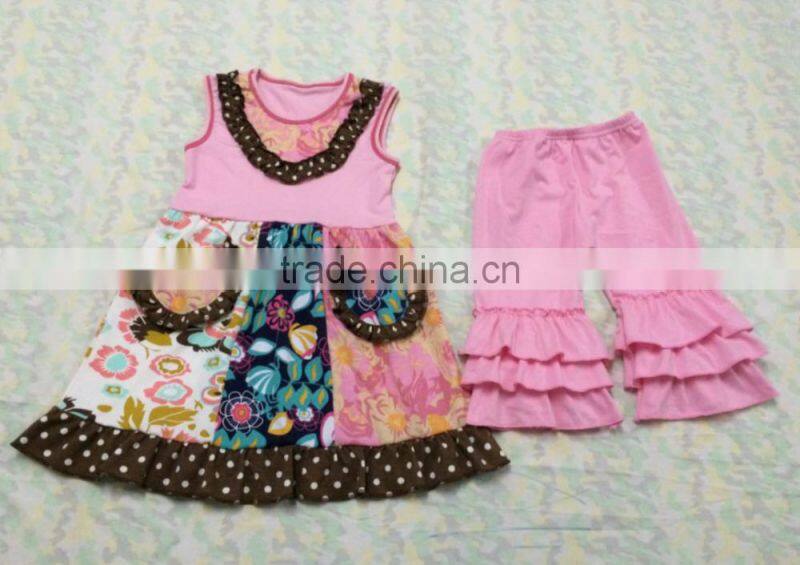 2016 Hot Sale Girls Pajama fashion christmas ruffle striped outfits Baby Sleeping Clothes Top and Pants set