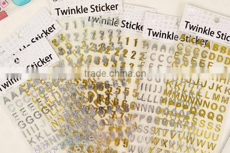 custom gold stamp sticker cheap alphabet shape sticker DIY creative sticker