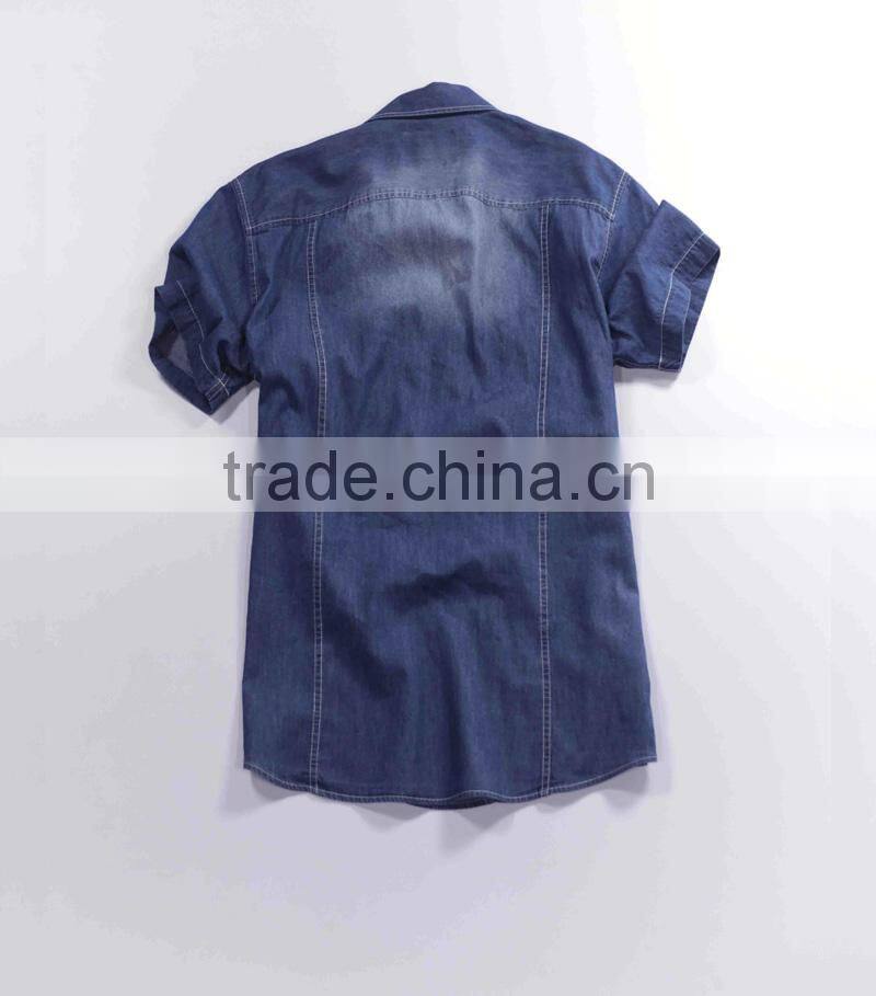 slim fit heavy wash short sleeve denim shirt man wear