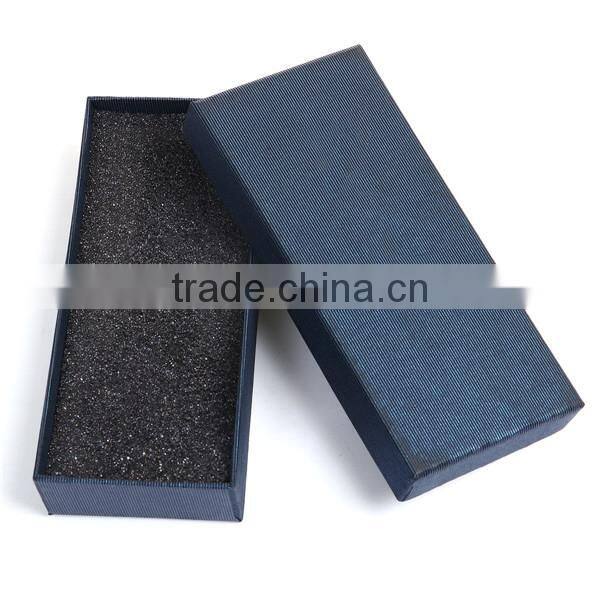 Paper Jewelry Gift Boxes Rectangle Navy Blue Stripe 14.5cm(5 6/8") x 6.5cm(2 4/8") , 1 Piece