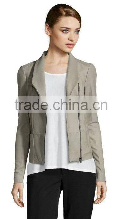 Rib Knit Asymmetrical Motorcycle Leather Jacket