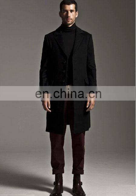 Winter Design Full Length Men's Black Wool Cashmere Chesterfield Coat