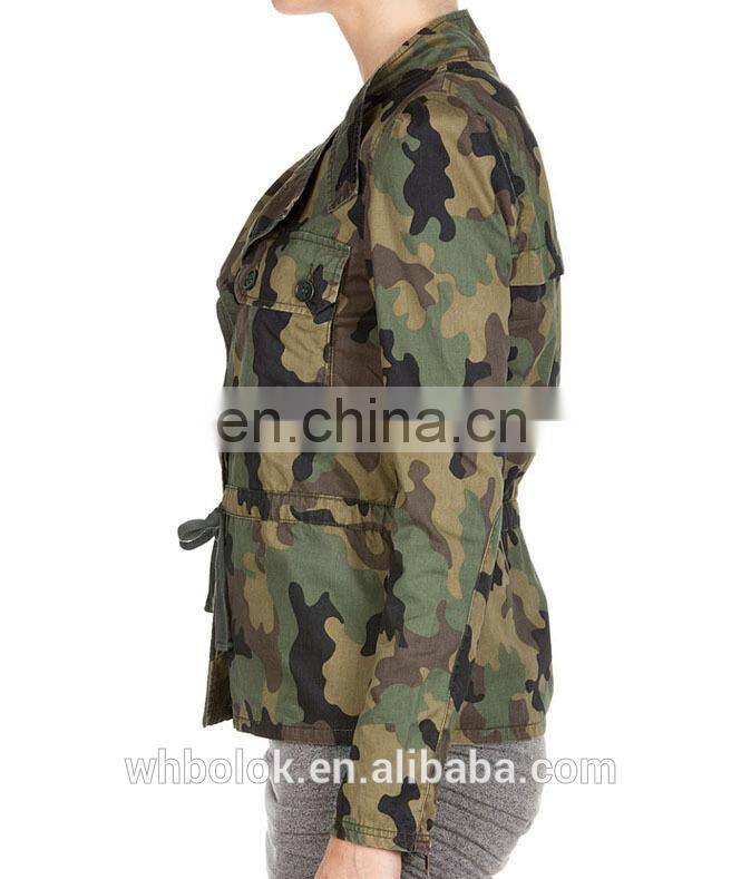 Women's casual motorcycle jacket blazer camo pattern garment for spring