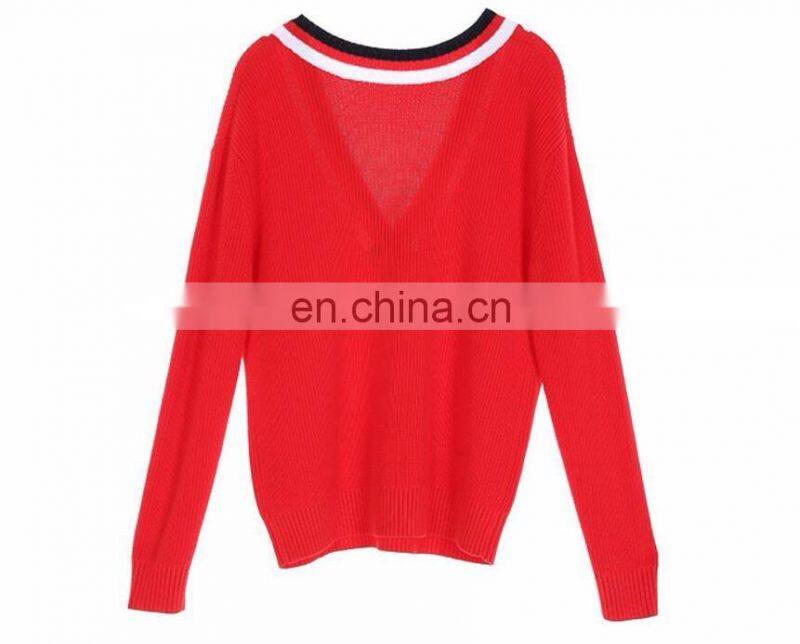 Color block details Women casual V neck Oversize sweaters