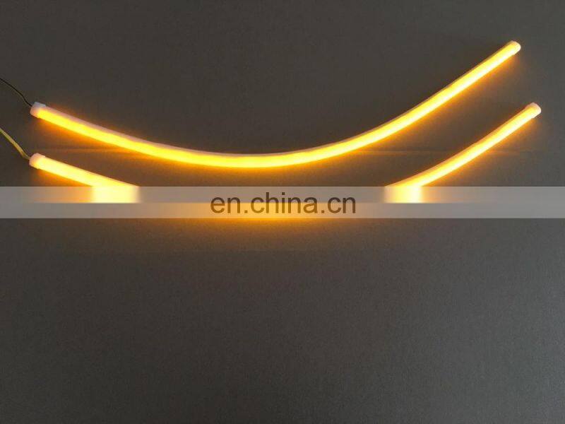 universal 2x60cm car led flexible DRL with running turn signal car headlight flow turn light