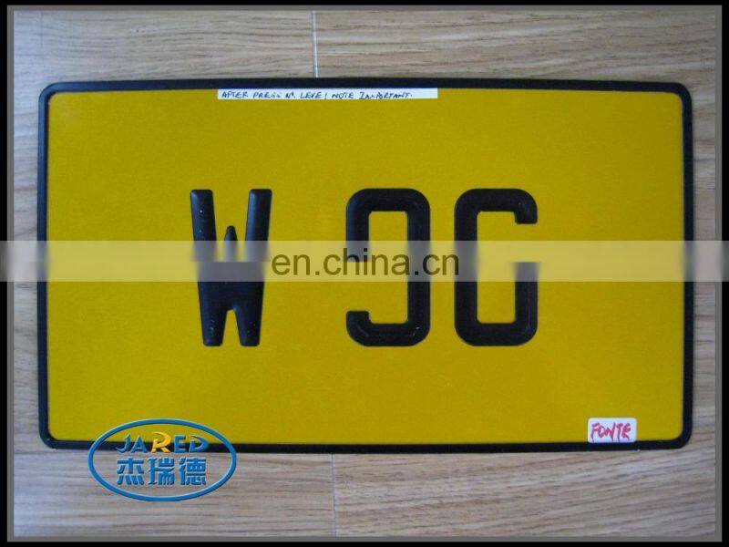 Simple Car Accessory Metal Yellow Printing Rectangular Car License Plate Number Plate