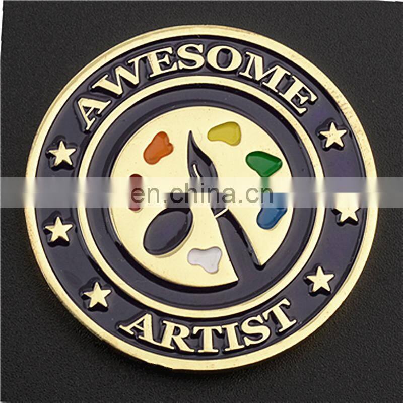 custom promotion artist collectable gold coins with colorful baked enamel