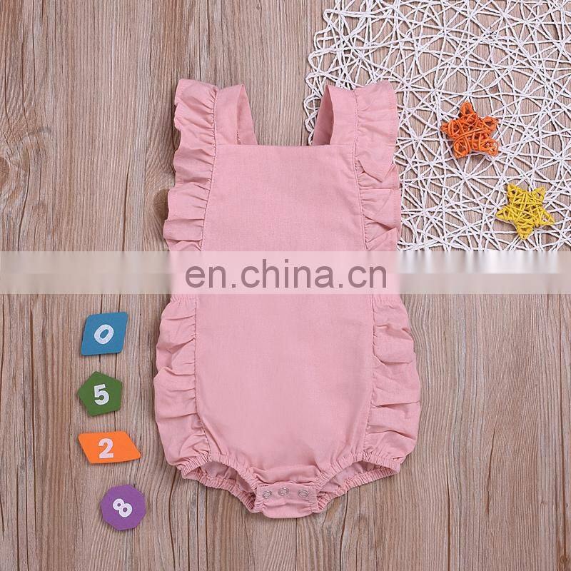 Baby Solid jumpsuit Toddler Girl sleeveless romper ruffle cloth for 0-2T