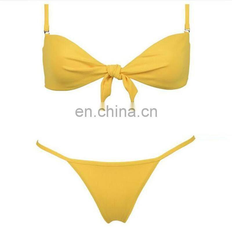 4 Color Black Blue Yellow White Low Waist Push Up Bikinis Sexy Backless Thong Bikinis 2019 New Arrival Women Two Pieces Swimsuit