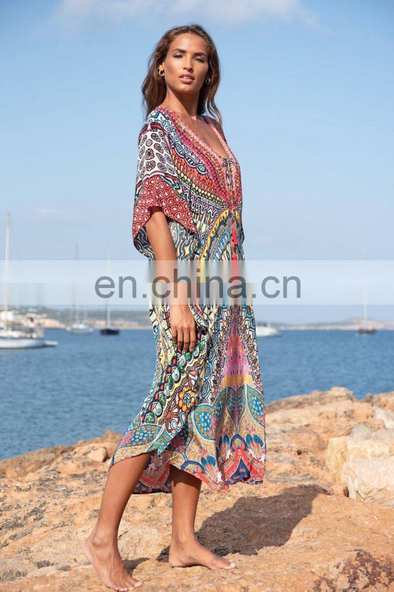 Plus size Print Beach Dress Robe de Plage Swimsuit Cover up Pareos de Playa Mujer Bathing suit Cover ups Sarong Tunic for Beach