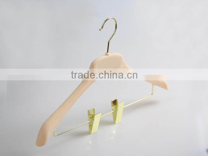 gray fashion velvet flocking hanger with clips for suits