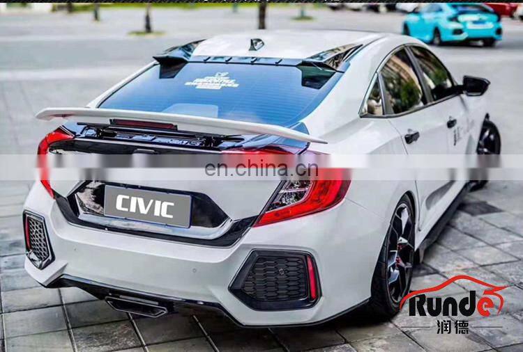 Runde PP Material Body Kit With Front Rear Bumper Grille Side Skirt Spoiler For 2016-2019 Honda Civic 10th Generation Bodykit