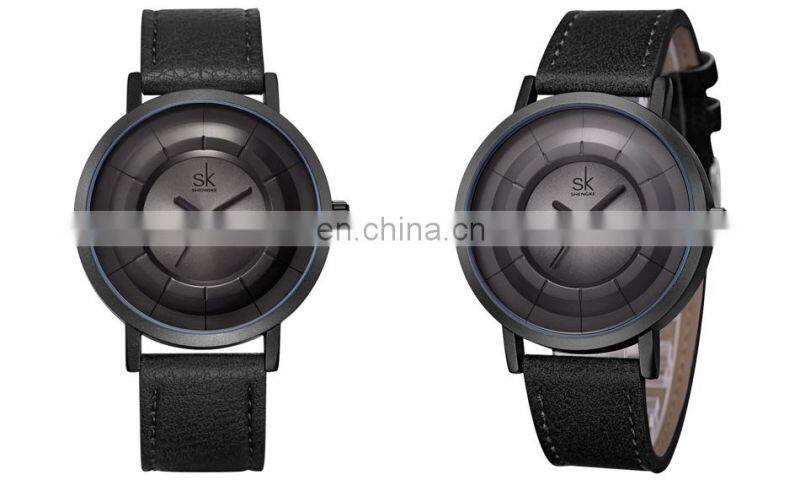 SHENGKE SK Men Watch Leather Band Matte Black Watches Custom Logo Brand Your Name  K9015G Alloy Watches