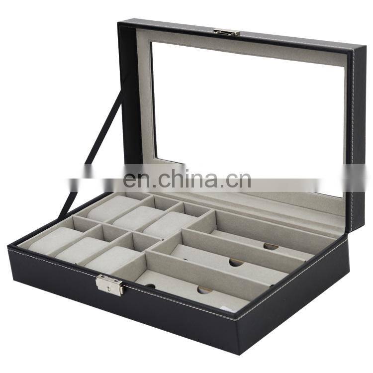 Multi-grids PU Leather Watch Storage Box Glasses Organizer Jewelry Bracelet Case Display Holder