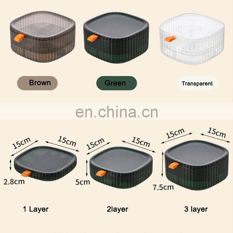 Plastic Jewelry Box Transparent Portable 3 Layer Compartment Square Ring Earring Storage Case Organizer