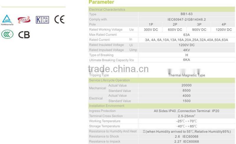 circuit breaker 1200v dc solar