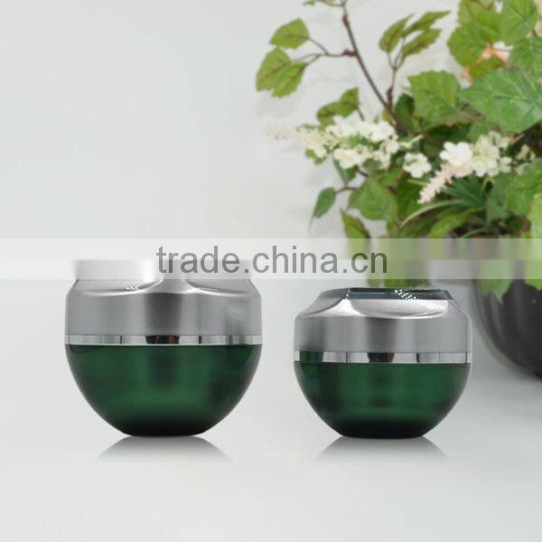 2015 Popular Muslim Green Acrylic Cosmetic Plastic Jar for Face Cream, Face Serum, Eye Cream