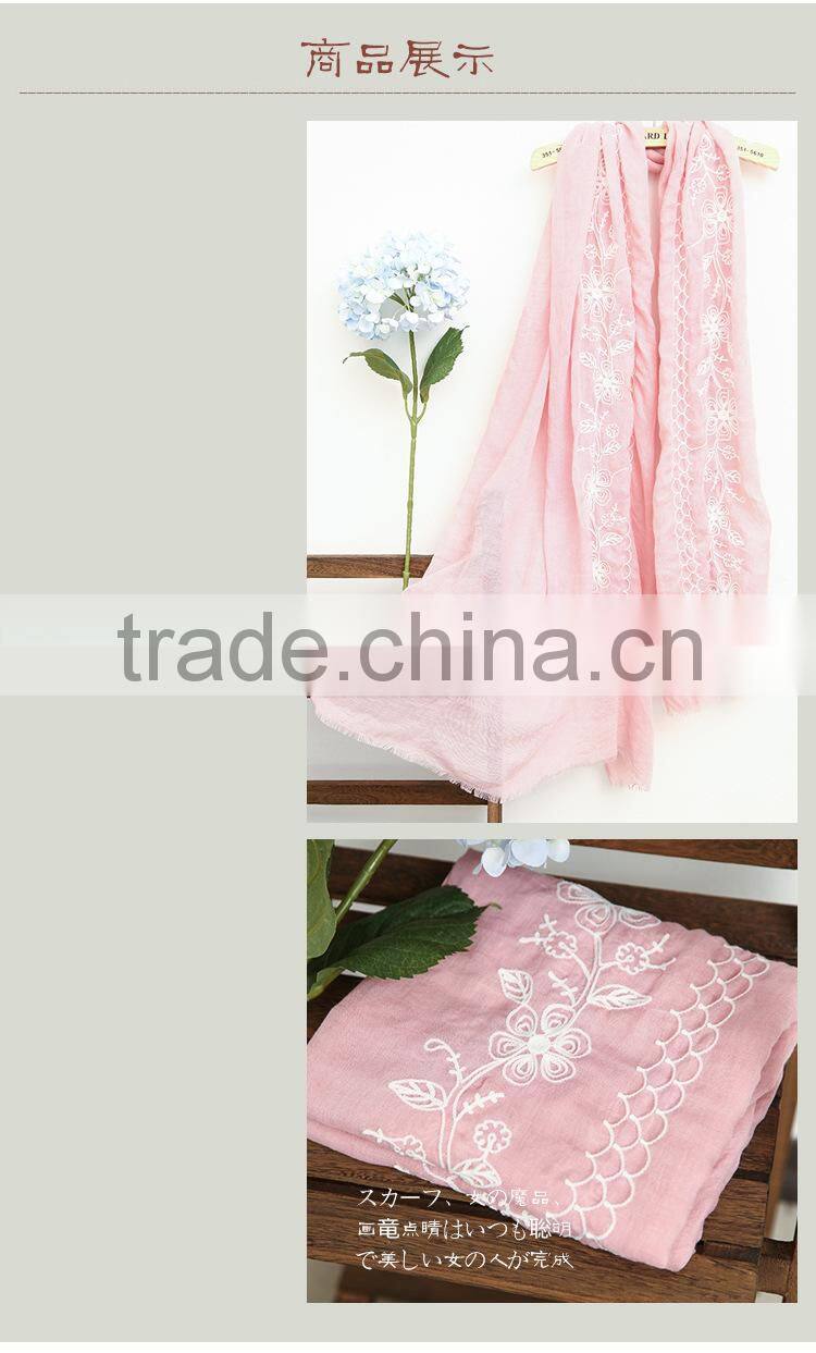 New Style Soft Long Cotton Flower Embroidery Hijab