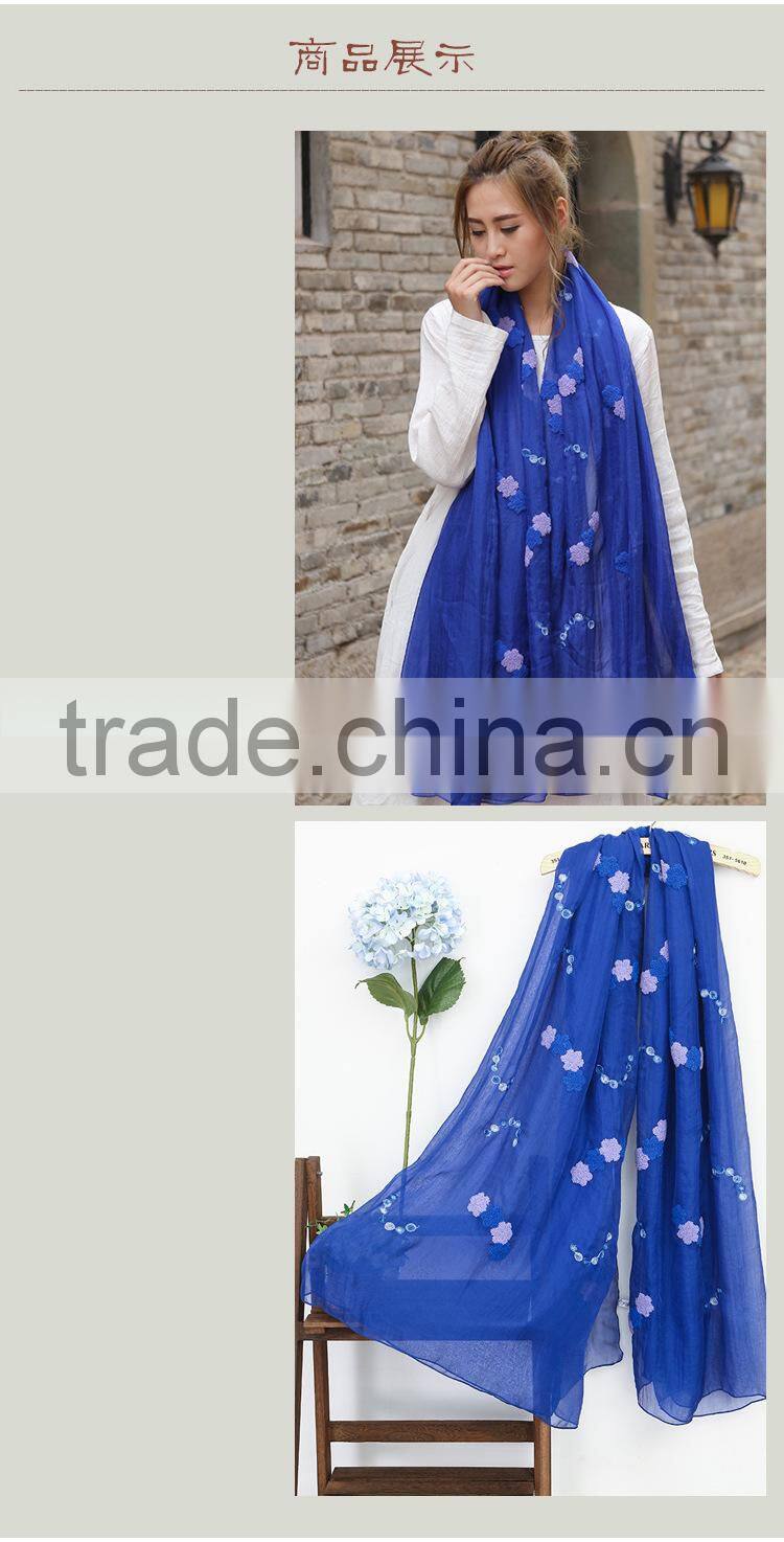 Wholesale Korean Fashion Women Colorful Flower Embroidered Scarves