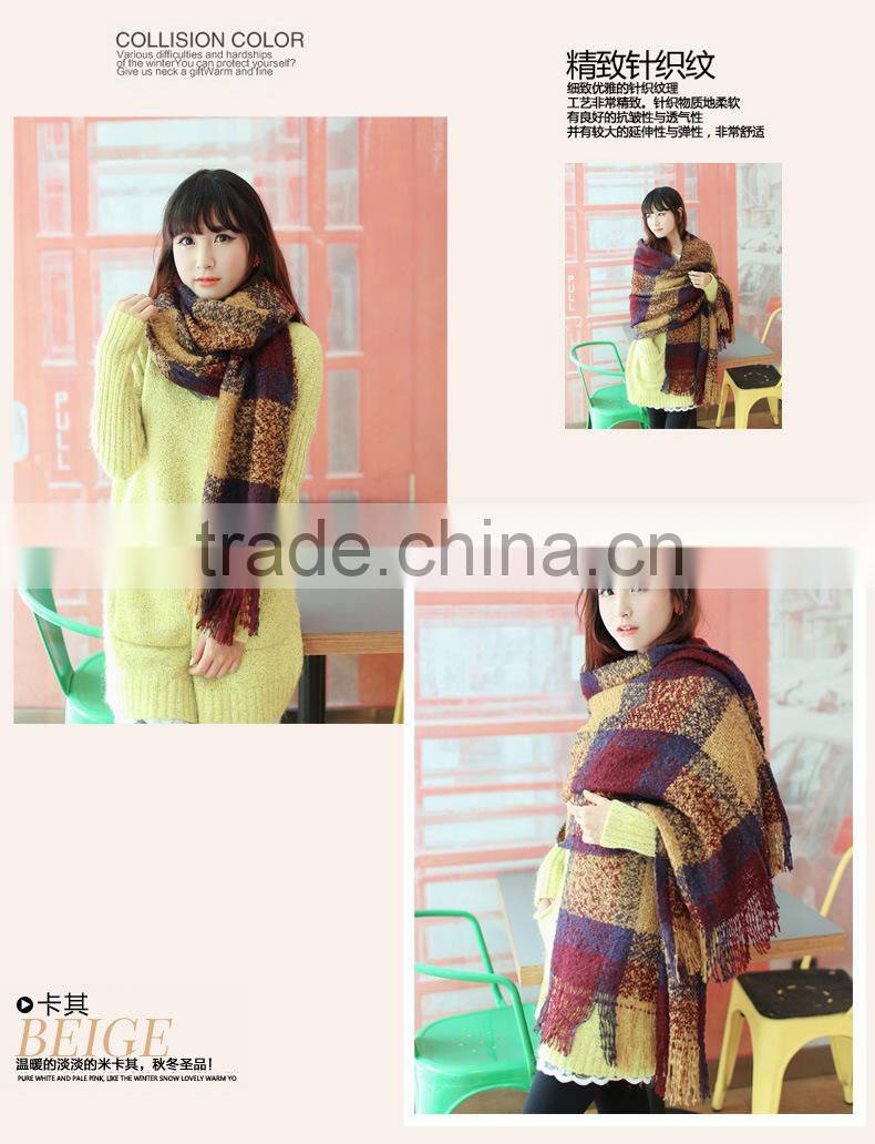 Wholesale New Winter Lady Fashion Tassel Loop Yarn Plaid Blanket Scarf