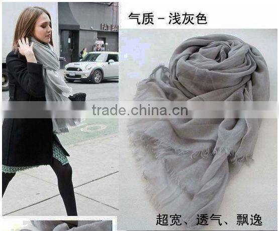2014 Fashion New Cotton & Linen Good Quality Large Long Solid Color Scarf