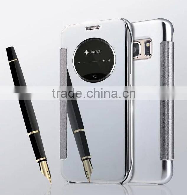 shockproof Selectroplating smart intelligent flip cover business mirror phone case for samsung s7 / s7edge