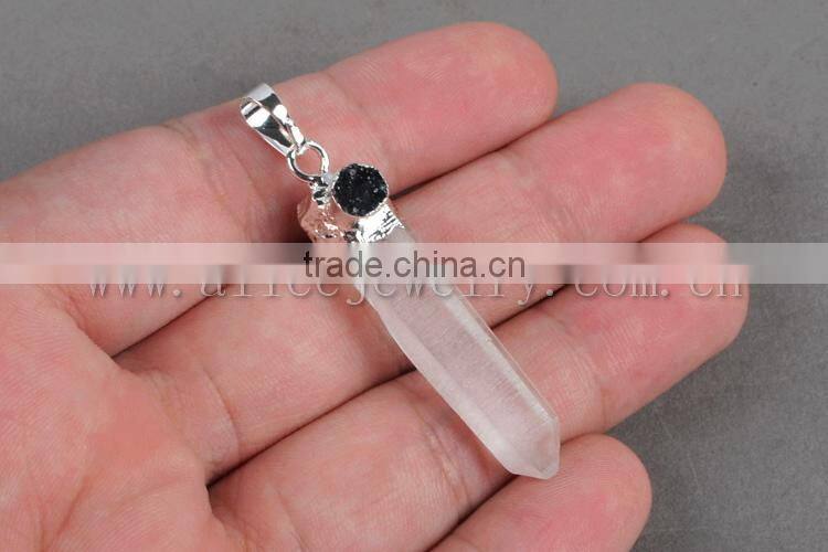 Wholesale natural rough sterling silver spirit jewelry crystal quartz stone point pendant charm connector