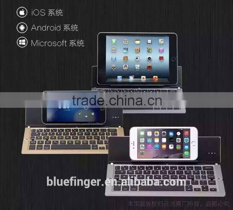 Folding Aluminium alloy Universal Bluetooth keyboard for IOS/Windows/Android tablets and smart phones with stand