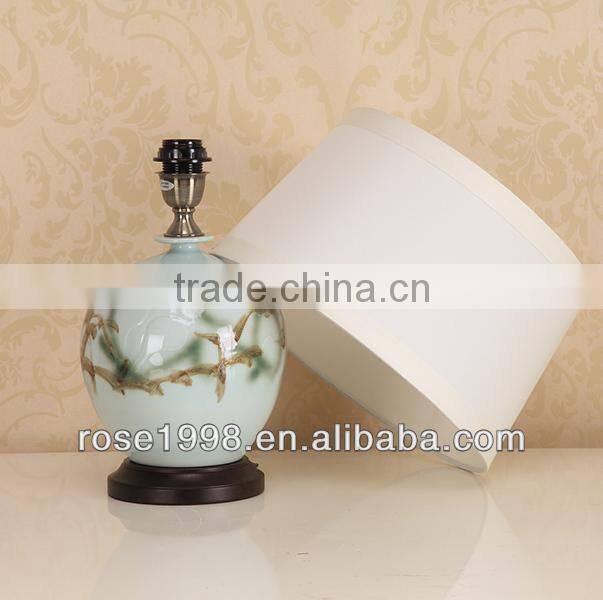 small ceramic desk lamp with wood base
