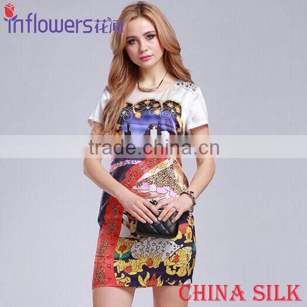 Beautiful Red Summer Floral Print Long Dress 100 Silk beach dress wholesale