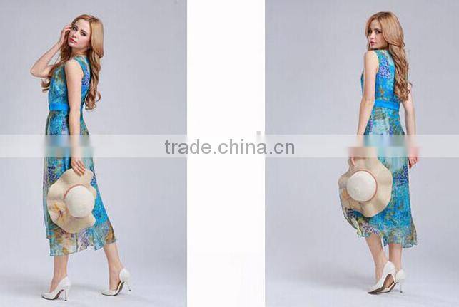 Beautiful Red Summer Floral Print Long Dress 100 Silk beach dress wholesale