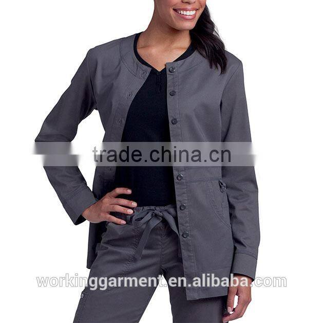 Wholesale OEM Hotsale Fashion Women's Olivia Round Neck Solid Scrub Jacket / Hospital Uniform