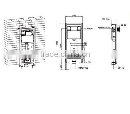 Concealed water storage tank with frame and dual flush system for bathroom